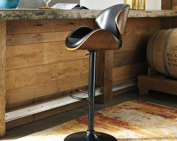 GTU Furniture Brown Faux Leather Adjustable Height Swivel Bar Stool with Footrest, Dining