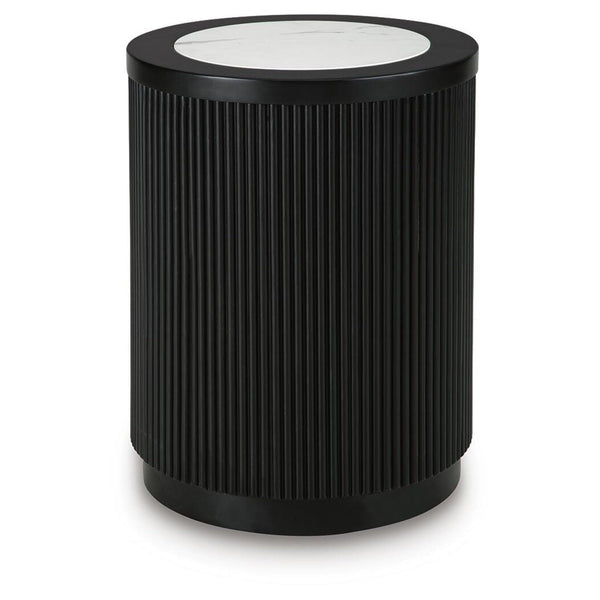 Casual Marble Round End Table, Black Finish, for Living Room – alternate view 2