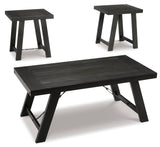 Casual Engineered Wood Rectangular 3-Piece Coffee Table Set, Cocktail Table with 2 Matching End Tables, Black – product view
