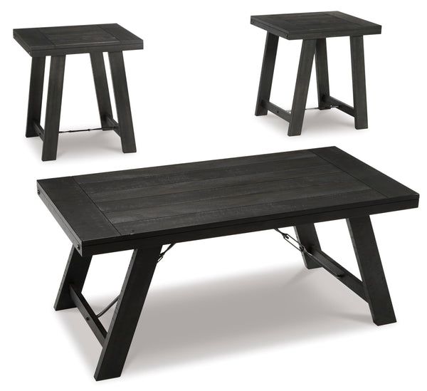 Casual Engineered Wood Rectangular 3-Piece Coffee Table Set, Cocktail Table with 2 Matching End Tables, Black – product view