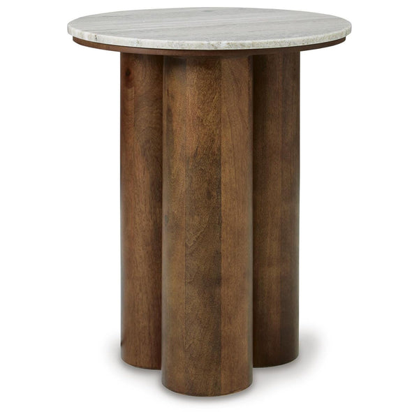 Contemporary Marble Square Accent Table, Beige / Brown Finish, for Living Room – alternate view 2