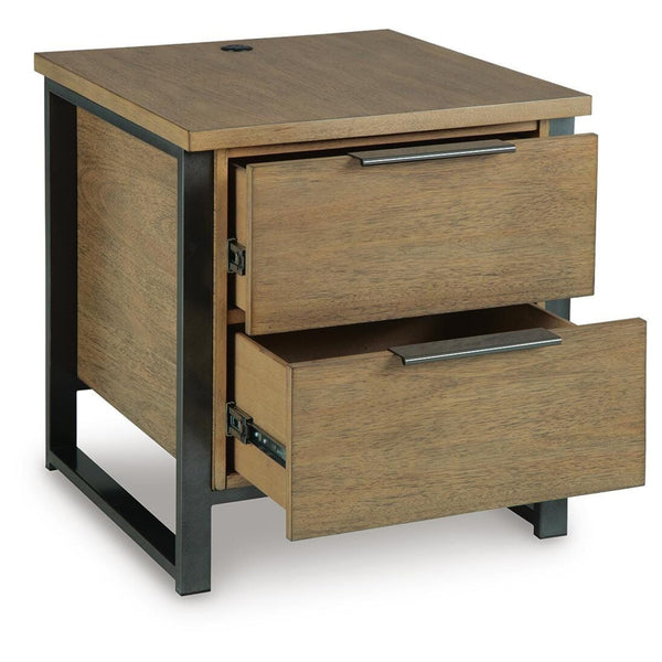 Contemporary Mango Wood Rectangular End Table, with Storage Drawer, Built-in USB Charging, Light Brown – alternate view 2