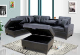 L Shape Faux Leather Sectional Sofa Set, Living Room Sectional Sofa Set with Left Facing Irreversible Chaise — Black / 3 PCS With Ottoman