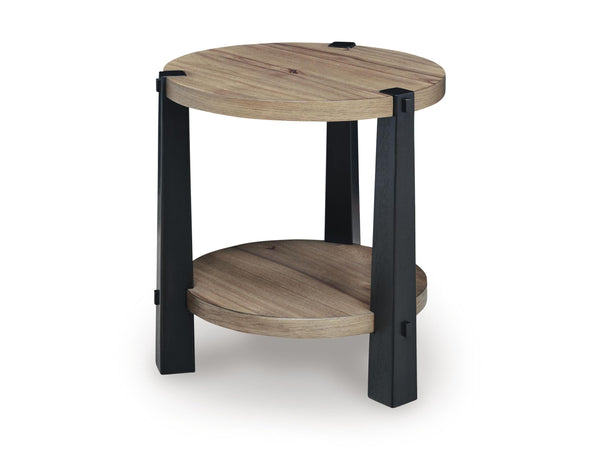 Casual Wood Round End Table, with Open Shelf, Light Brown / Black Finish, for Living Room – alternate view 2