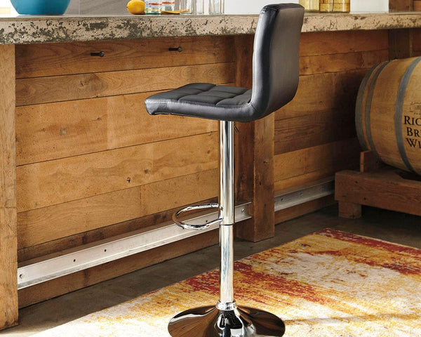 GTU Furniture Set of 2 Black/Chrome Faux Leather Adjustable Height Swivel Bar Stools, Pub