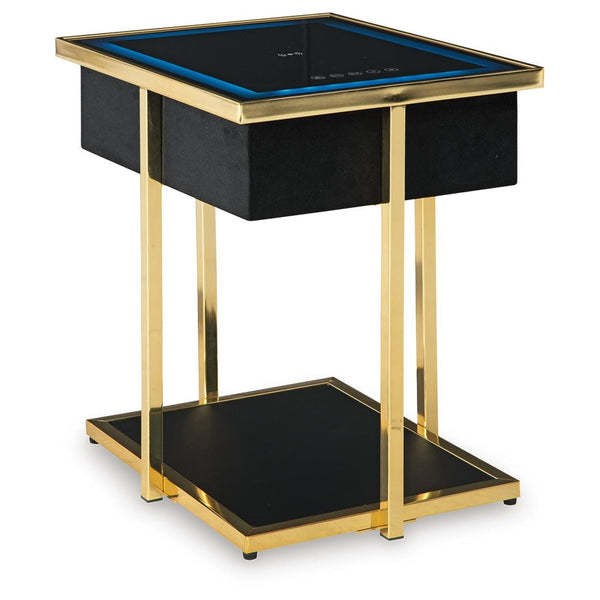 Sleek Glass Rectangular Accent Table, with Open Shelf, Black / Gold Finish, for Living Room – alternate view 3