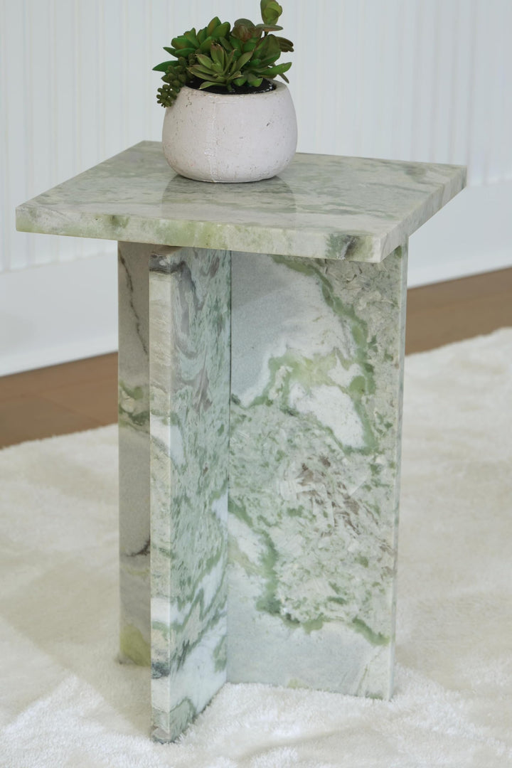 Modern Marble Square Accent Table, White / Green Finish, for Living Room – product view