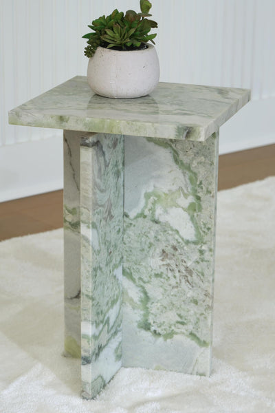 Modern Marble Square Accent Table, White / Green Finish, for Living Room – product view