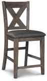 Set of 2 Gray Wood Counter Height Bar Stools with X-Back, Nailhead Trim – alternate view 2