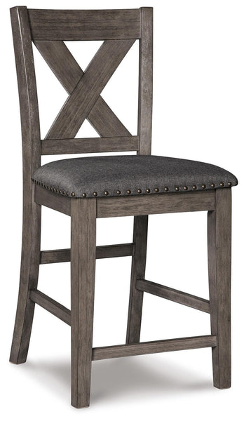 GTU Furniture Set of 2 Gray Wood Counter Height Bar Stools with X-Back, Nailhead Trim