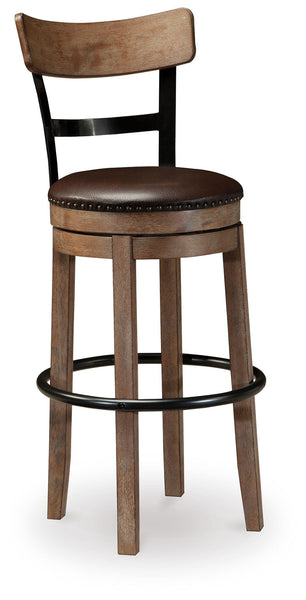 Light Brown Faux Leather Bar Height Swivel Bar Stool with Footrest, Rustic – product view