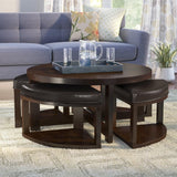 Mid-Century Modern, Transitional, Contemporary Round 3-Piece Coffee Table and Stool Set, 1 Walnut Finished – alternate view 5