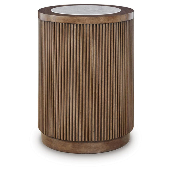 Casual Melamine Round End Table, Brown Finish, for Living Room – alternate view 2
