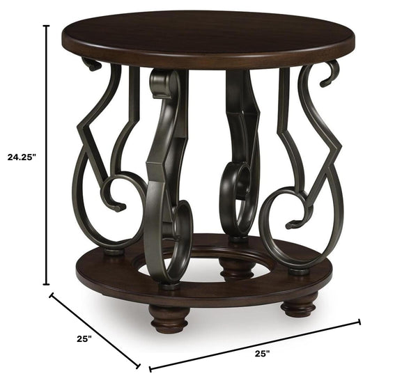 Timeless Faux Marble Round End Table, Dark Brown Finish, for Living Room – alternate view 2
