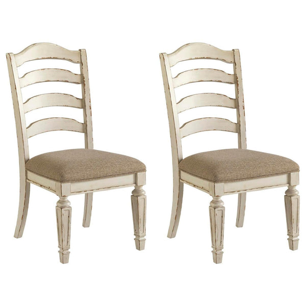 GTU Furniture Set of 2 Realyn French Country Cottage Dining Chair Kitchen Side Chair Solid Frame Chipped White