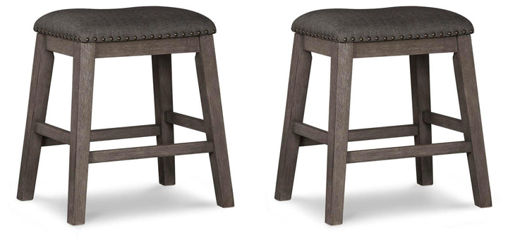 Set of 2 Gray Wood Bar Stools, Backless with Nailhead Trim, Farmhouse, Pub – product view