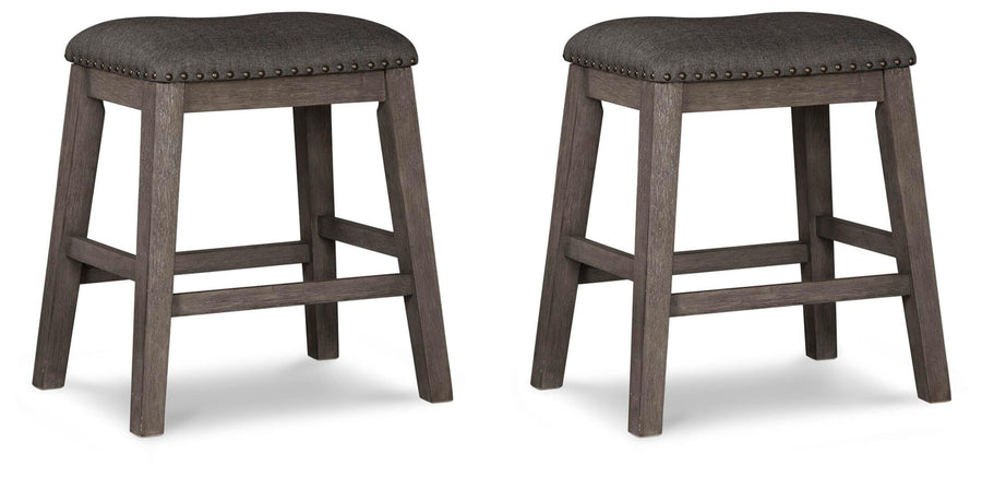 GTU Furniture Set of 2 Gray Wood Bar Stools, Backless with Nailhead Trim, Farmhouse, Pub