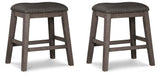 Set of 2 Gray Wood Bar Stools, Backless with Nailhead Trim, Farmhouse, Pub – product view