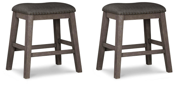 Set of 2 Gray Wood Bar Stools, Backless with Nailhead Trim, Farmhouse, Pub – product view