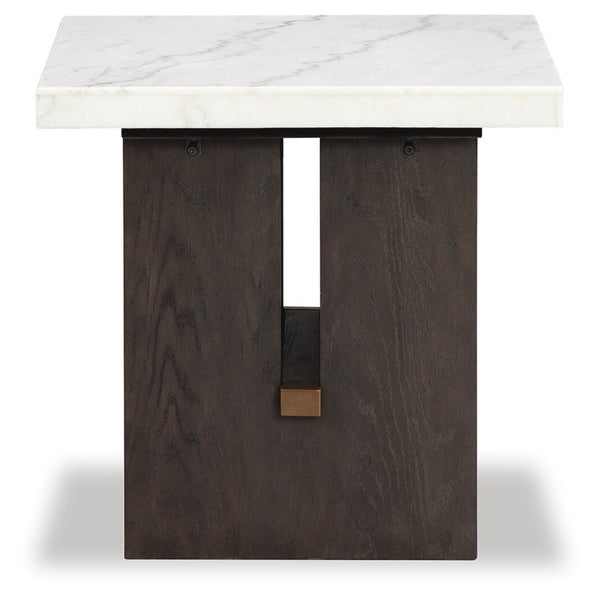 Contemporary Marble Rectangular End Table, White / Dark Brown Finish, for Living Room – alternate view 4