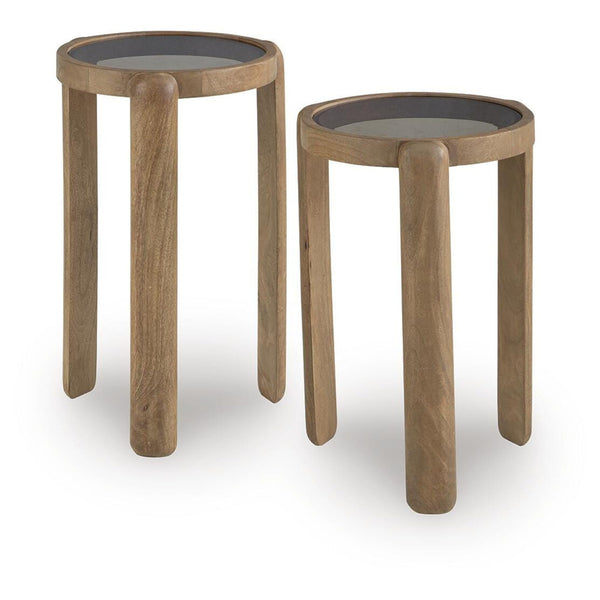 Set of 2 Everyday Glass Square Accent Table, Light Brown Finish, for Living Room – alternate view 5