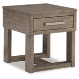 Casual Oak Rectangular End Table, with Storage Drawer, Built-in USB Charging, Grayish Brown/White Finish, for Living