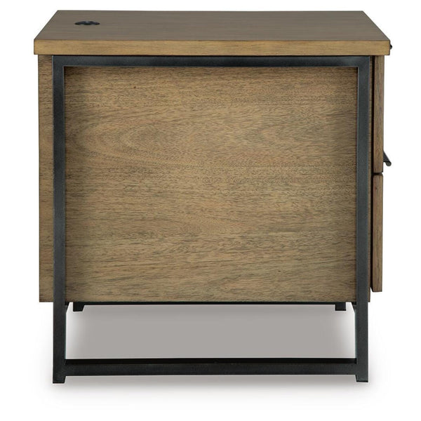 Contemporary Mango Wood Rectangular End Table, with Storage Drawer, Built-in USB Charging, Light Brown – alternate view 6