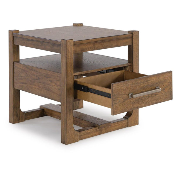 Relaxed Wood Square End Table, with Storage Drawer, Light Brown Finish, for Living Room – alternate view 3