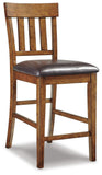 Set of 2 Medium Brown Faux Leather Counter Height Bar Stools, Shaker Style – alternate view 2