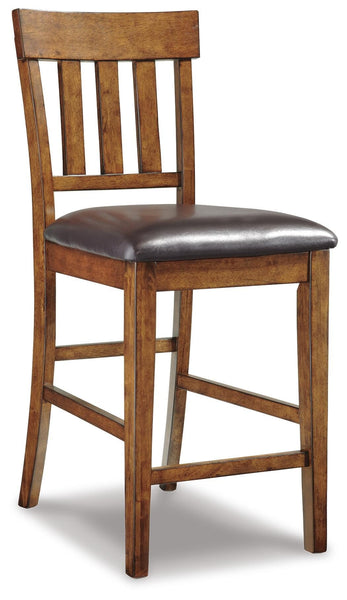 GTU Furniture Set of 2 Medium Brown Faux Leather Counter Height Bar Stools, Shaker Style