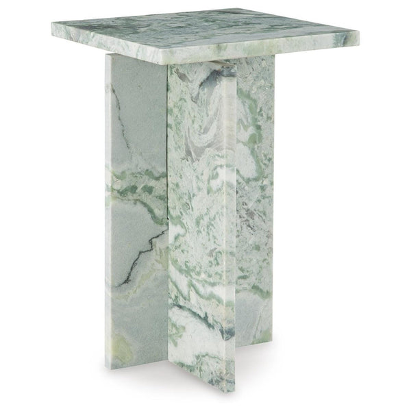 Modern Marble Square Accent Table, White / Green Finish, for Living Room – alternate view 2