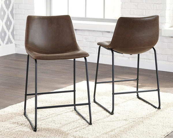 Set of 2 Brown Faux Leather Counter Height Bar Stools with Bucket Seat, Pub – product view