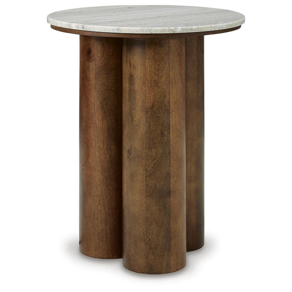 Contemporary Marble Square Accent Table, Beige / Brown Finish, for Living Room – alternate view 6