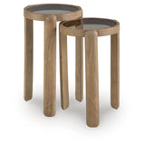 Set of 2 Everyday Glass Square Accent Table, Light Brown Finish, for Living Room – alternate view 2