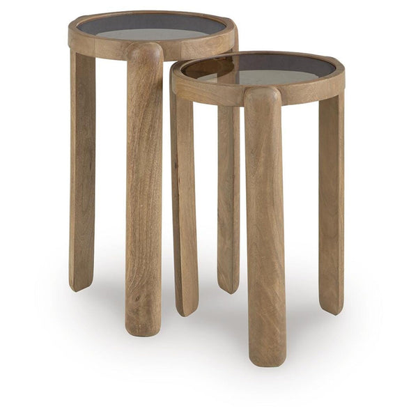 Set of 2 Everyday Glass Square Accent Table, Light Brown Finish, for Living Room – alternate view 2