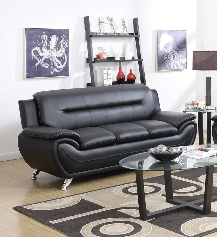 GTU Furniture Contemporary Bonded Leather Sofa — Black