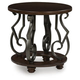 Timeless Faux Marble Round End Table, Dark Brown Finish, for Living Room