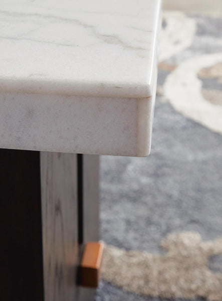 Contemporary Marble Rectangular End Table, White / Dark Brown Finish, for Living Room – alternate view 5