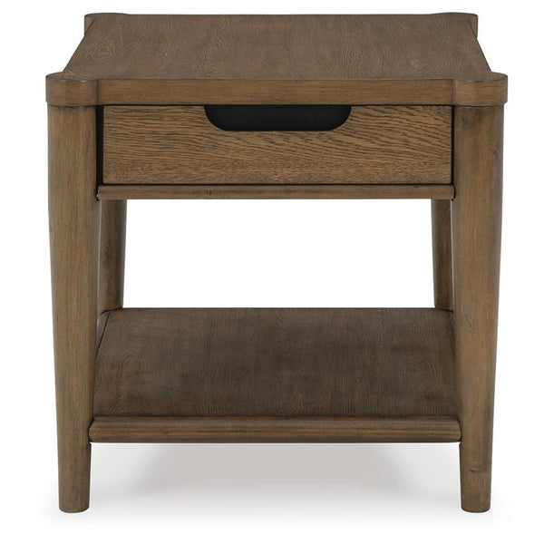 Sleek Rubberwood Rectangular End Table, with Storage Drawer, Brown Finish, for Living Room – alternate view 5