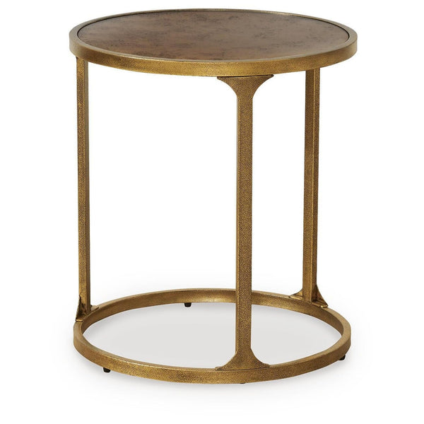 Sleek Faux Marble Round End Table, Antique Gold Finish, for Living Room – product view