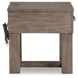 Casual Oak Rectangular End Table, with Storage Drawer, Built-in USB Charging, Grayish Brown / White – alternate view 5