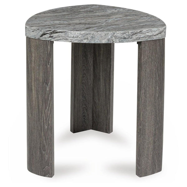 Contemporary Faux Marble Triangular End Table, Gray / Brown Finish, for Living Room – alternate view 3