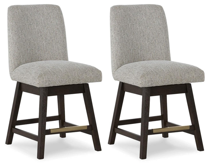 Set of 2 Beige / Dark Brown Polyester Swivel Counter Height Bar Stools, Pub – product view