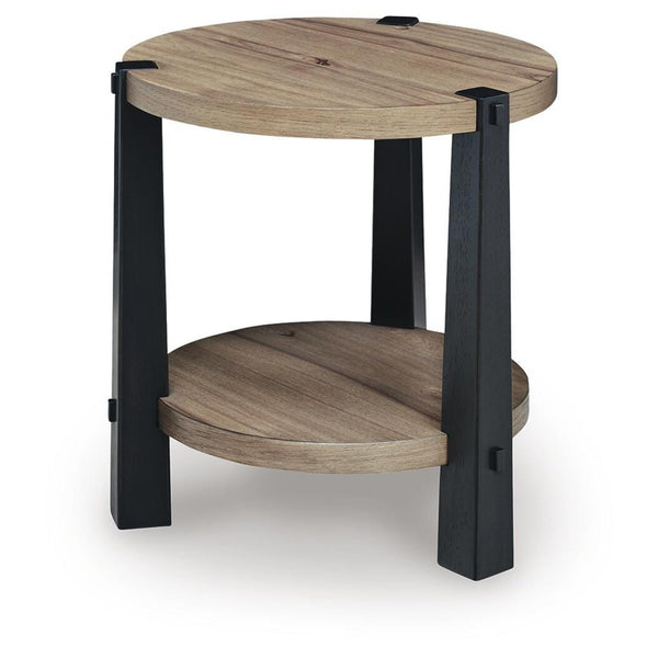 Casual Wood Round End Table, with Open Shelf, Light Brown / Black Finish, for Living Room – alternate view 3