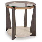 Sleek Faux Marble Round End Table, with Open Shelf, Multi Finish, for Living Room – product view