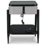 Modern Glass Square Accent Table, Wireless Charging, Gray / Black Finish, for Living Room – alternate view 2