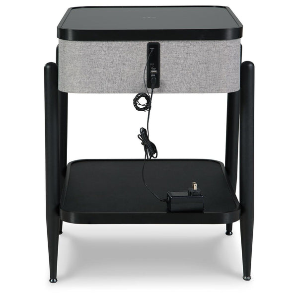 Modern Glass Square Accent Table, Wireless Charging, Gray / Black Finish, for Living Room – alternate view 2