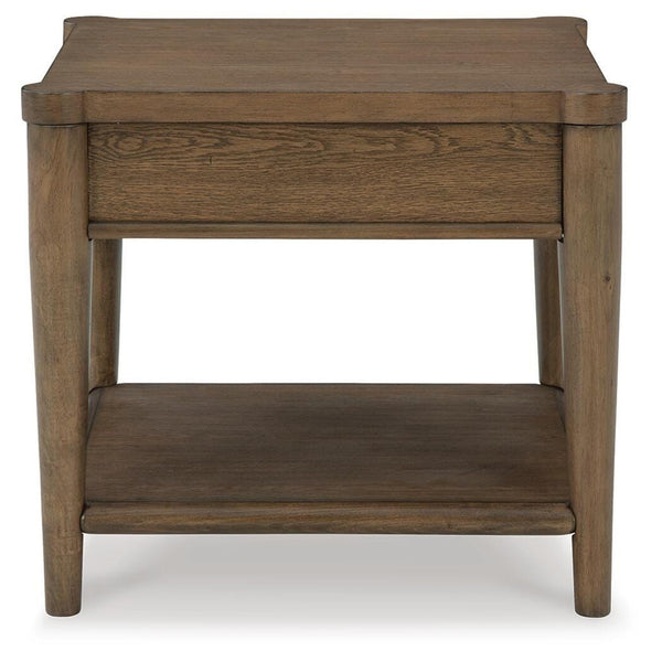 Sleek Rubberwood Rectangular End Table, with Storage Drawer, Brown Finish, for Living Room – alternate view 6