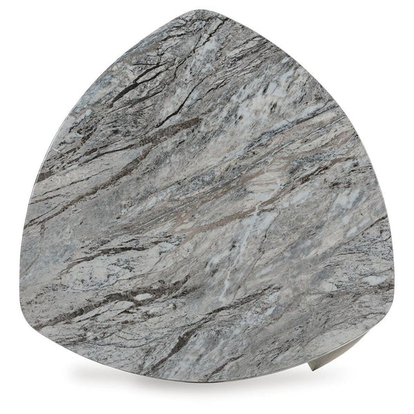 Contemporary Faux Marble Triangular End Table, Gray / Brown Finish, for Living Room – alternate view 5