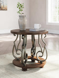 Timeless Faux Marble Round End Table, Dark Brown Finish, for Living Room – product view